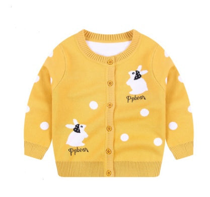 Cardigan Bébé Fille avec Motifs Lapins & Pois Blancs