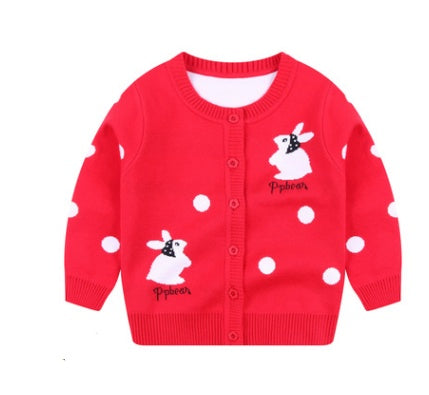 Cardigan Bébé Fille avec Motifs Lapins & Pois Blancs