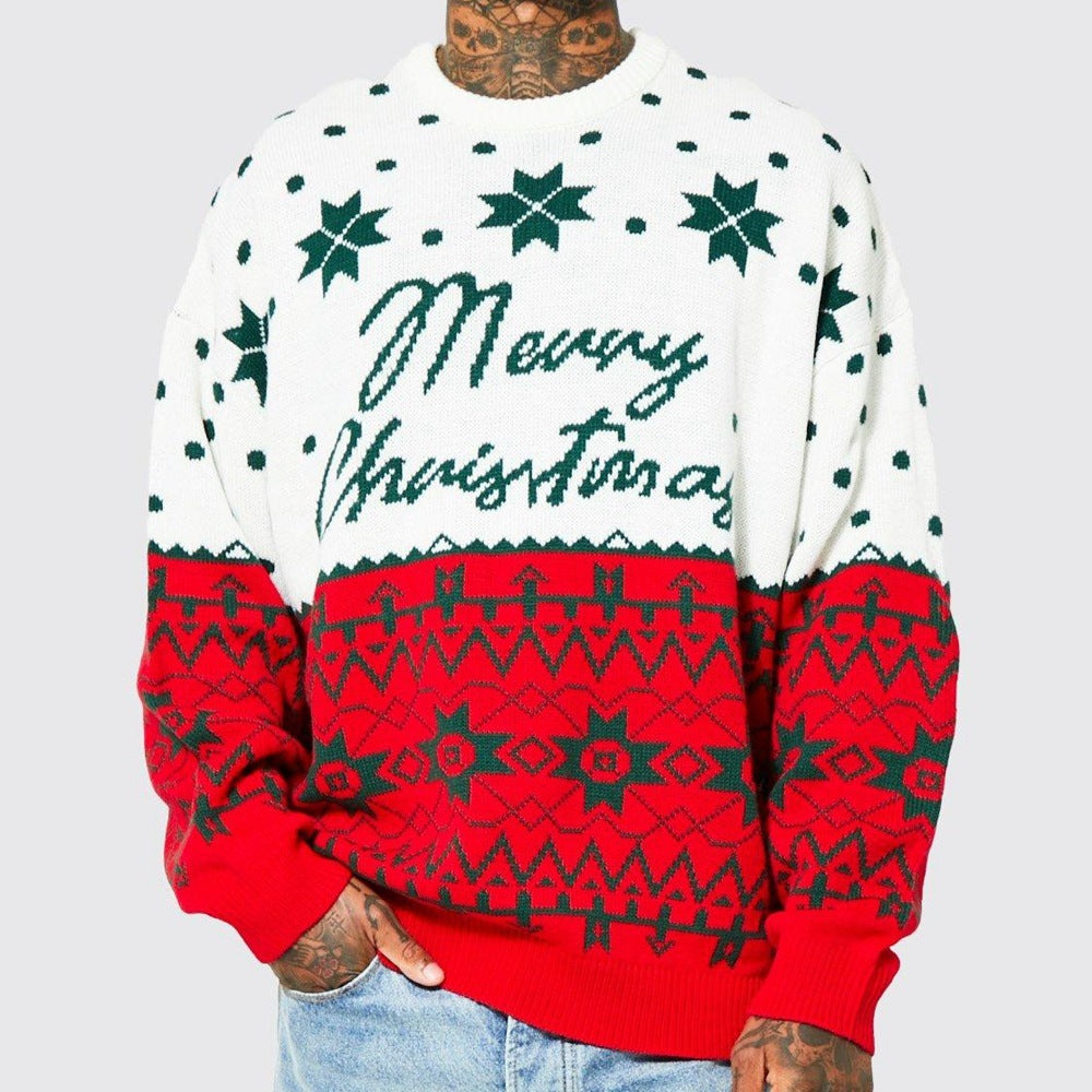 Pull de Noël Homme “Merry Christmas” Motifs Festifs Rouge & Vert Idéal pour les Fêtes