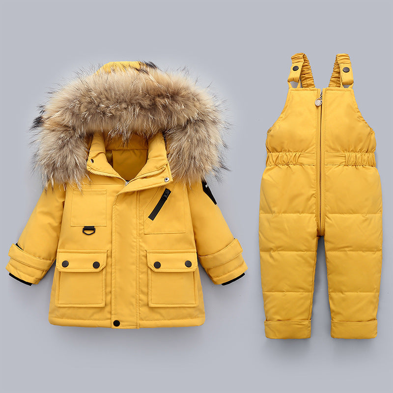 Ensemble Hiver Bébé & Enfant – Manteau Fourré + Salopette Matelassée Ultra Chaude
