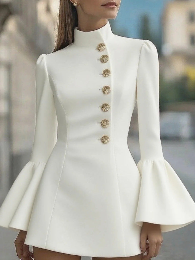 Robe Veste Femme – Chic Royale à Manches Évasées & Boutons Dorés