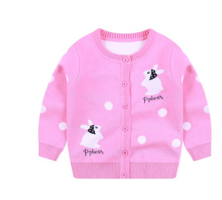 Cardigan Bébé Fille avec Motifs Lapins & Pois Blancs