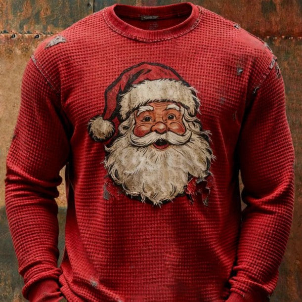 Pull de Noël Homme – Style Vintage Père Noël – Tricot Rouge Festif & Confortable