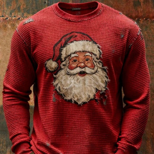 Pull de Noël Homme – Style Vintage Père Noël – Tricot Rouge Festif & Confortable