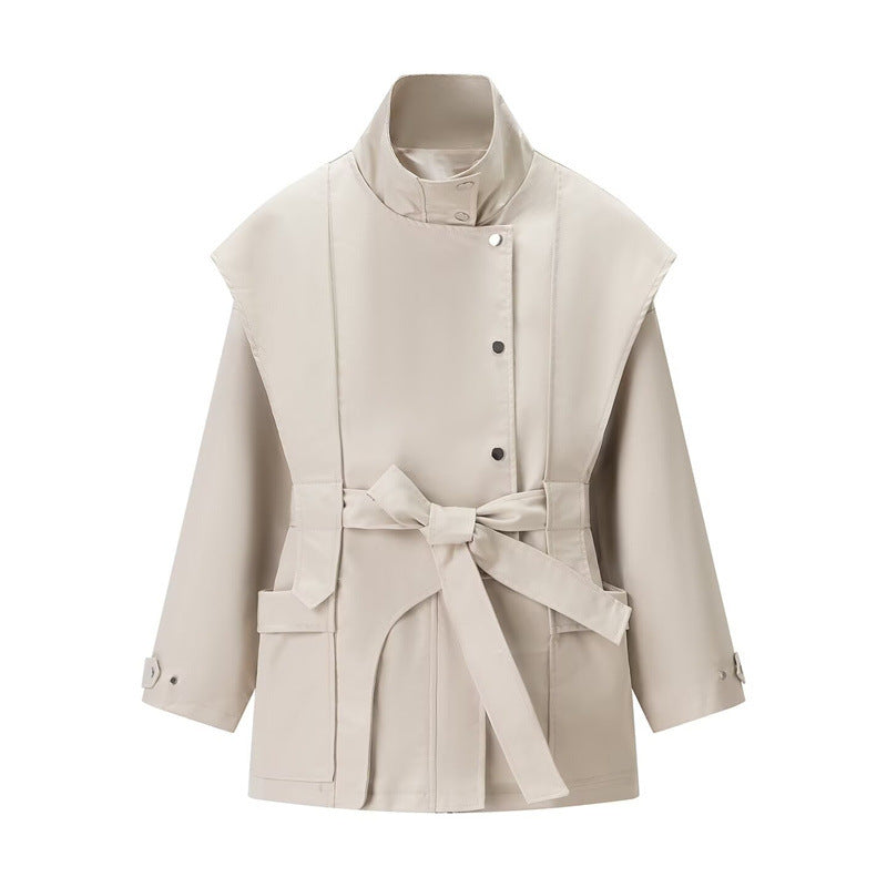 Manteau Court Beige Femme – Coupe Moderne & Ceinture Élégante