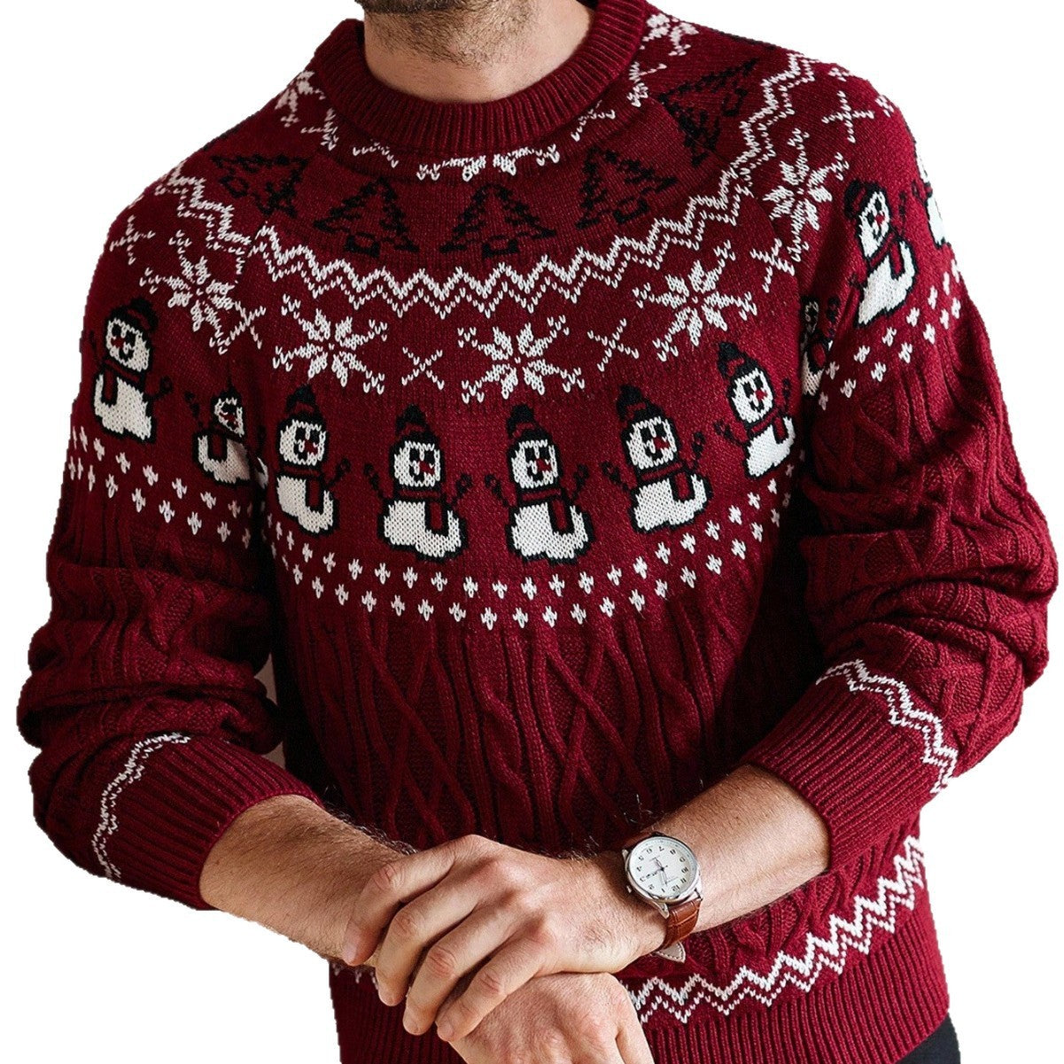 Pull de Noël Homme – Motifs Bonhommes de Neige – Tricot Rouge Festif & Confortable