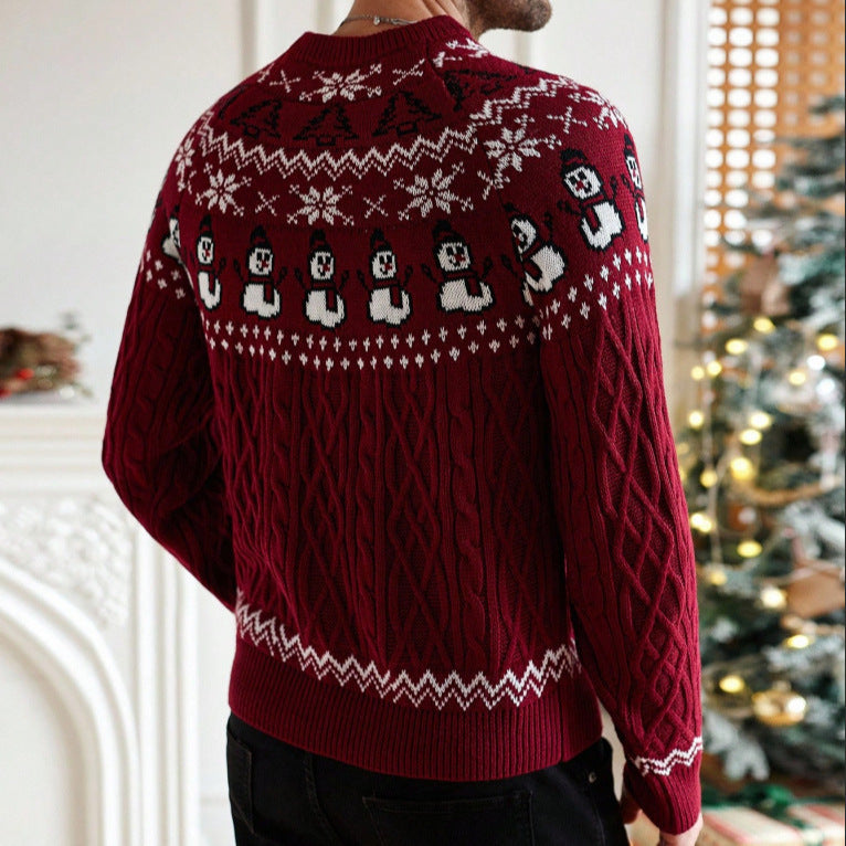 Pull de Noël Homme – Motifs Bonhommes de Neige – Tricot Rouge Festif & Confortable