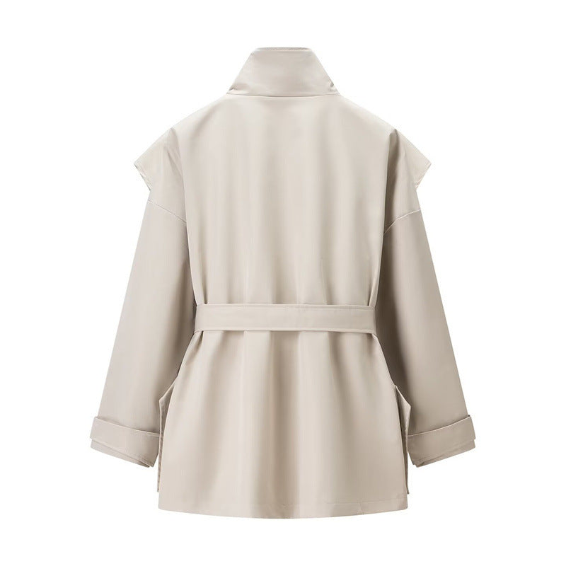 Manteau Court Beige Femme – Coupe Moderne & Ceinture Élégante