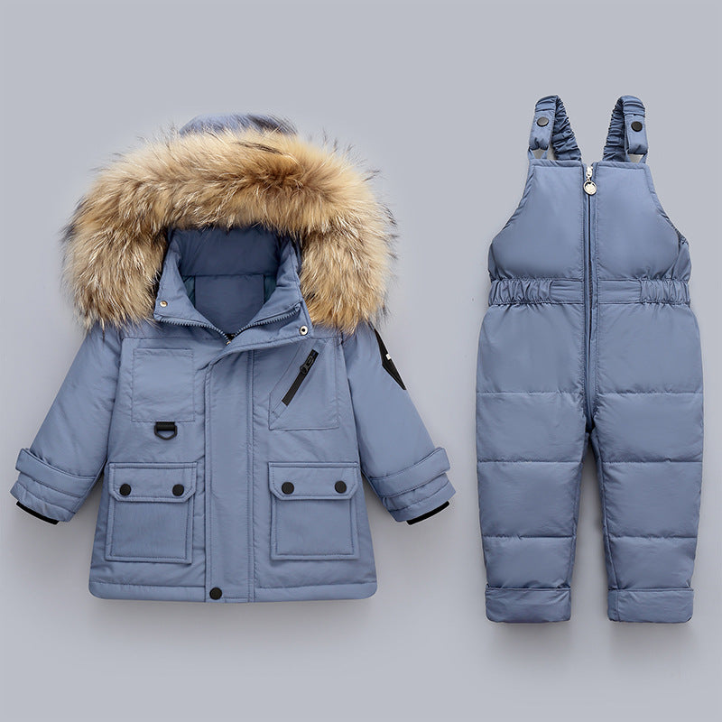Ensemble Hiver Bébé & Enfant – Manteau Fourré + Salopette Matelassée Ultra Chaude