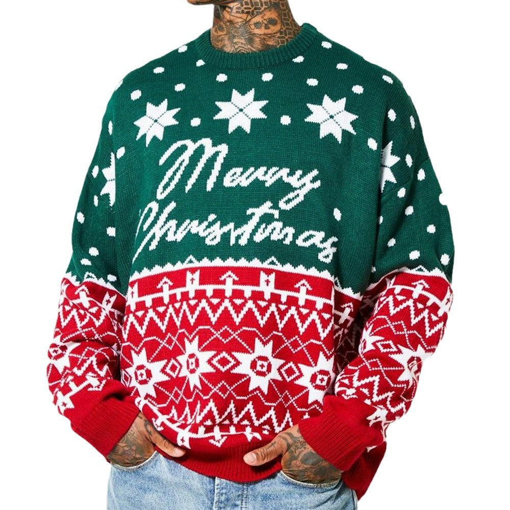 Pull de Noël Homme  “Merry Christmas” Motifs Festifs Rouge & Vert Idéal pour les Fêtes