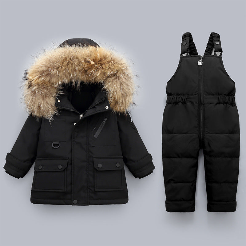Ensemble Hiver Bébé & Enfant – Manteau Fourré + Salopette Matelassée Ultra Chaude