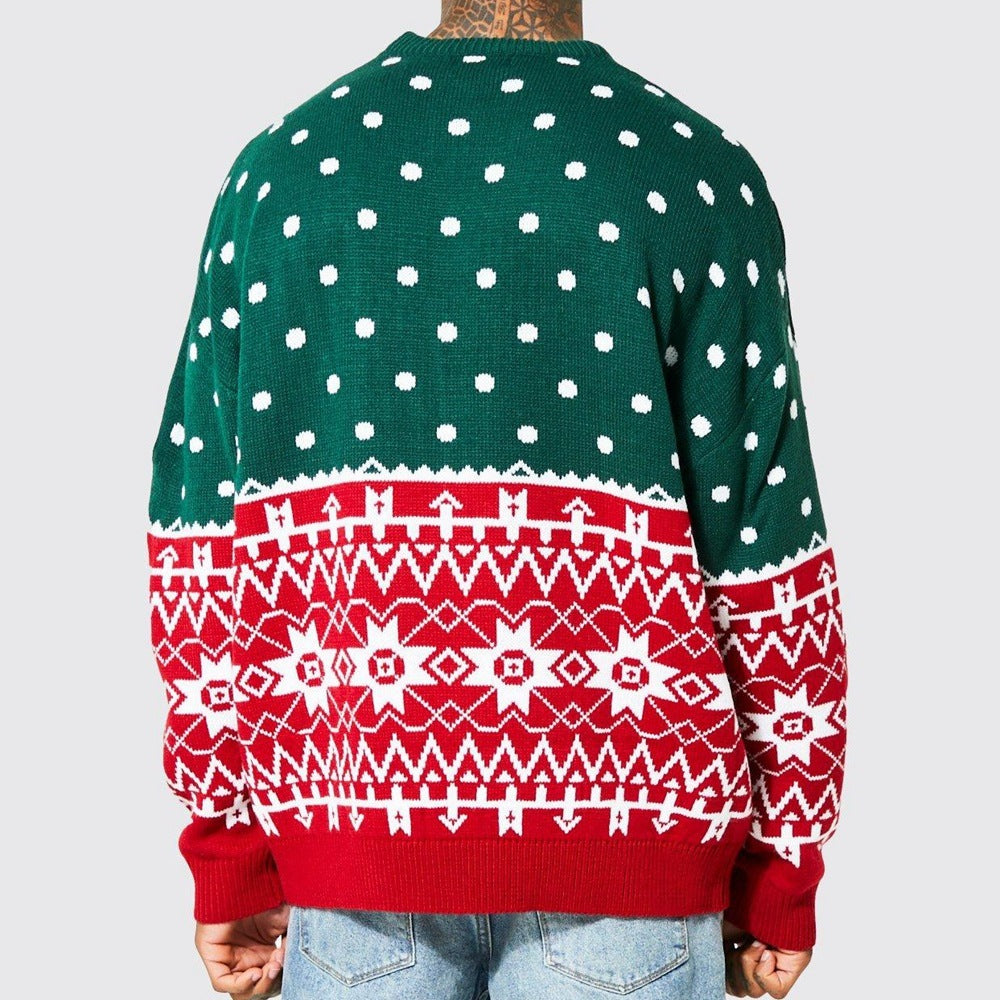 Pull de Noël Homme  “Merry Christmas” Motifs Festifs Rouge & Vert Idéal pour les Fêtes