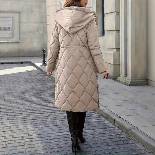 Doudoune Longue Femme – Chic Beige, Col Fourrure & Coupe Élégante
