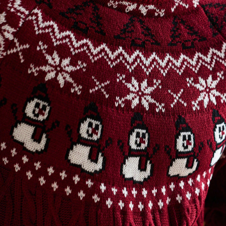 Pull de Noël Homme – Motifs Bonhommes de Neige – Tricot Rouge Festif & Confortable