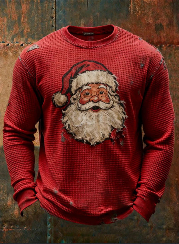 Pull de Noël Homme – Style Vintage Père Noël – Tricot Rouge Festif & Confortable