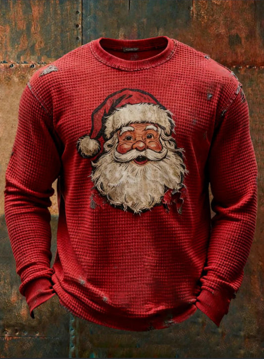 Pull de Noël Homme – Style Vintage Père Noël – Tricot Rouge Festif & Confortable