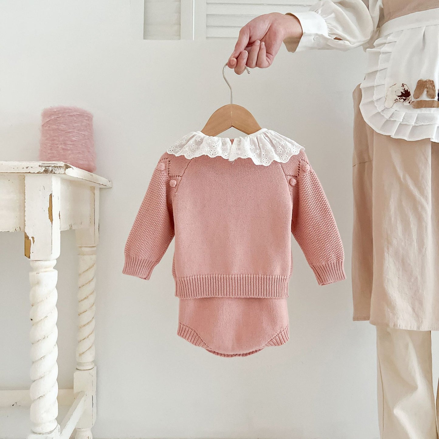 Newborn Handmade Flower Two-piece Knitted Cardigan Jumpsuit