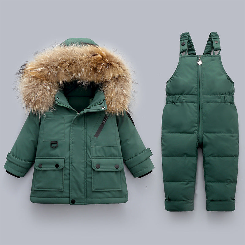Ensemble Hiver Bébé & Enfant – Manteau Fourré + Salopette Matelassée Ultra Chaude