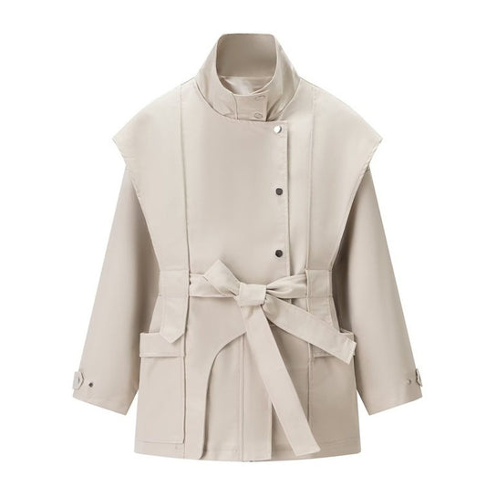 Manteau Court Beige Femme – Coupe Moderne & Ceinture Élégante