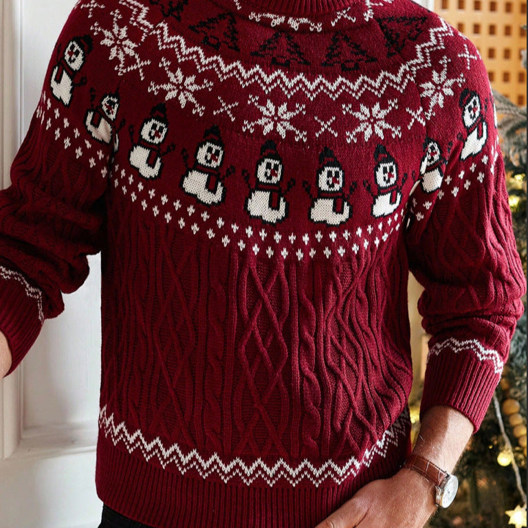 Pull de Noël Homme – Motifs Bonhommes de Neige – Tricot Rouge Festif & Confortable